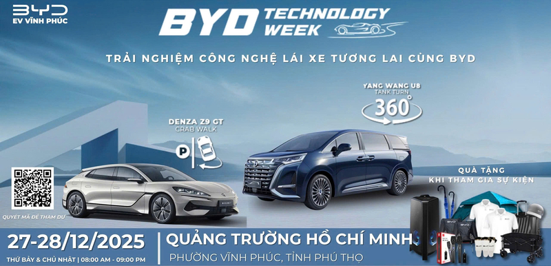 BYD Technology Week 2025 tại Quảng trường Hồ Chí Minh Vĩnh Phúc (27–28/12/2025)